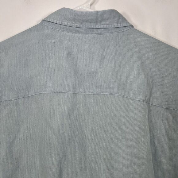 Johnston & Murphy Short Sleeve Button Down Shirt Mens Medium Blue Linen Blend - Picture 11 of 12